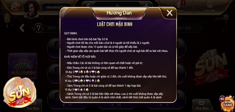 Cần nắm vững luật chơi Mậu Binh Sunwin 