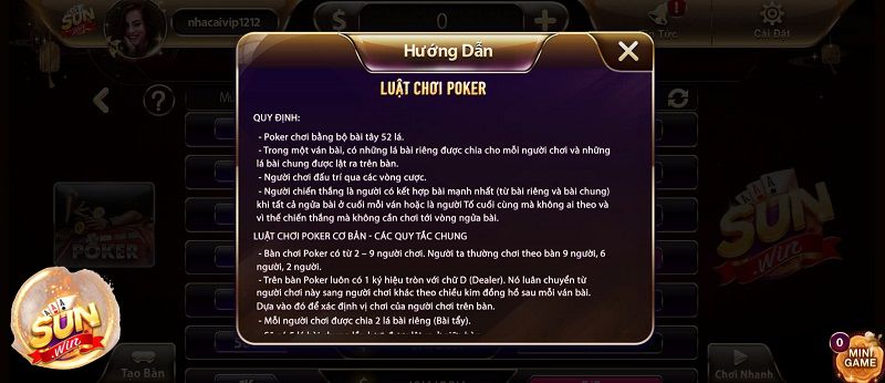 Tìm hiểu luật chơi của Poker Sunwin