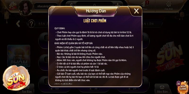 Hướng dẫn luật chơi Phỏm tại Sunwin